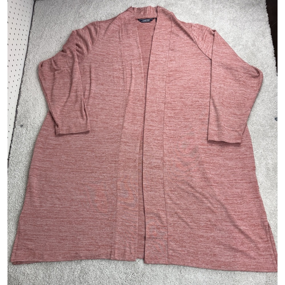 Lands End Open Cardigan Sweater Womens Lightweight Stretch 3X Plus Light Red